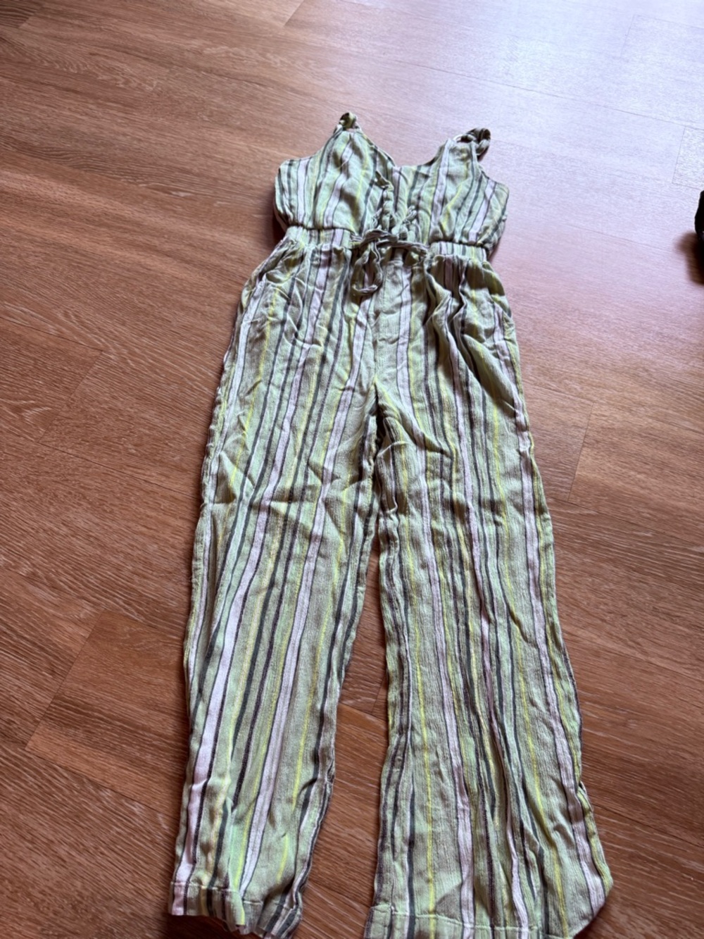 Striped Green Sleeveless Jumpsuit